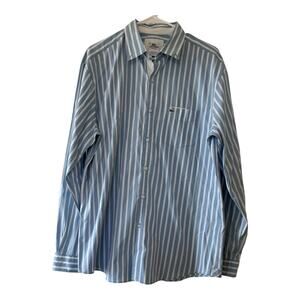 Lacoste Men's 42 Blue and White Striped Button-Down Long Sleeve Shirt Career